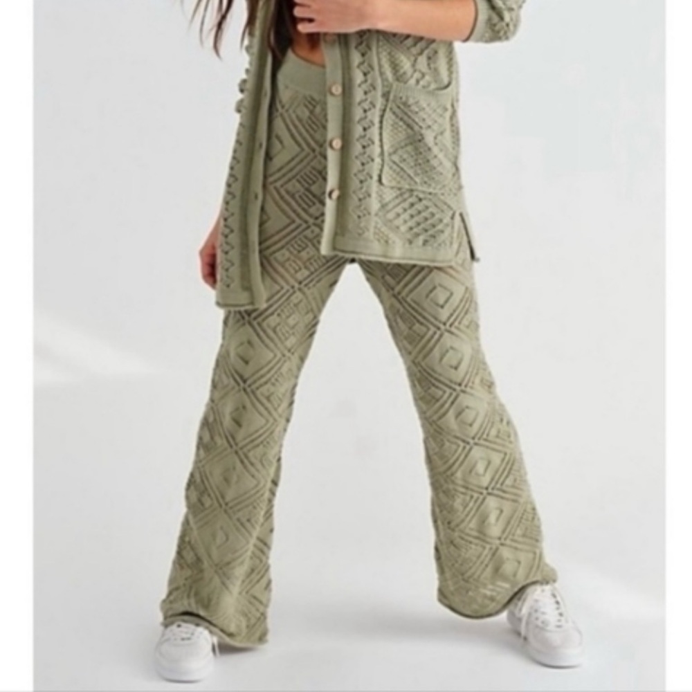 Free People Beach Open knit pants green size xs